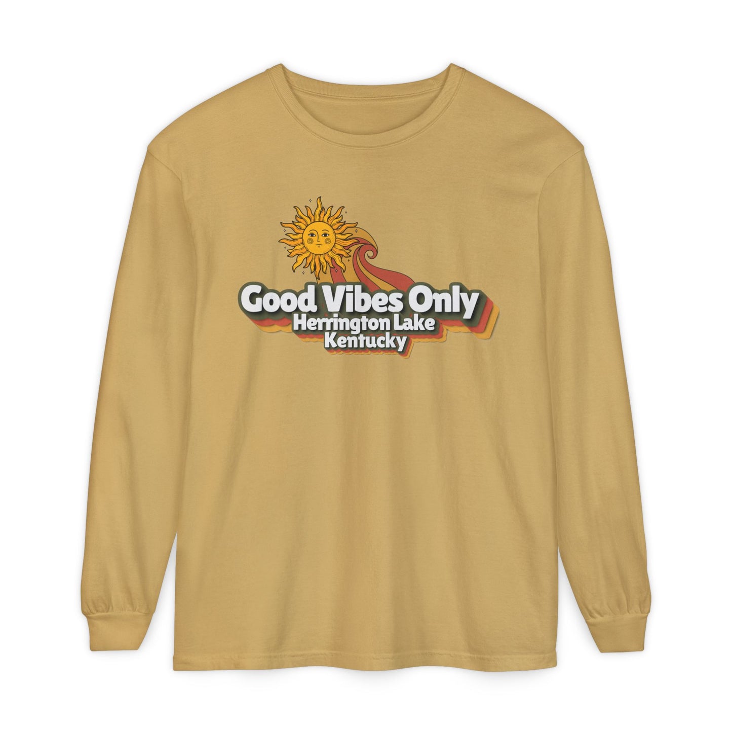"Good Vibes Only" Herrington Lake Garment-Dyed Premium Comfort Colors™ Long Sleeve T-Shirt