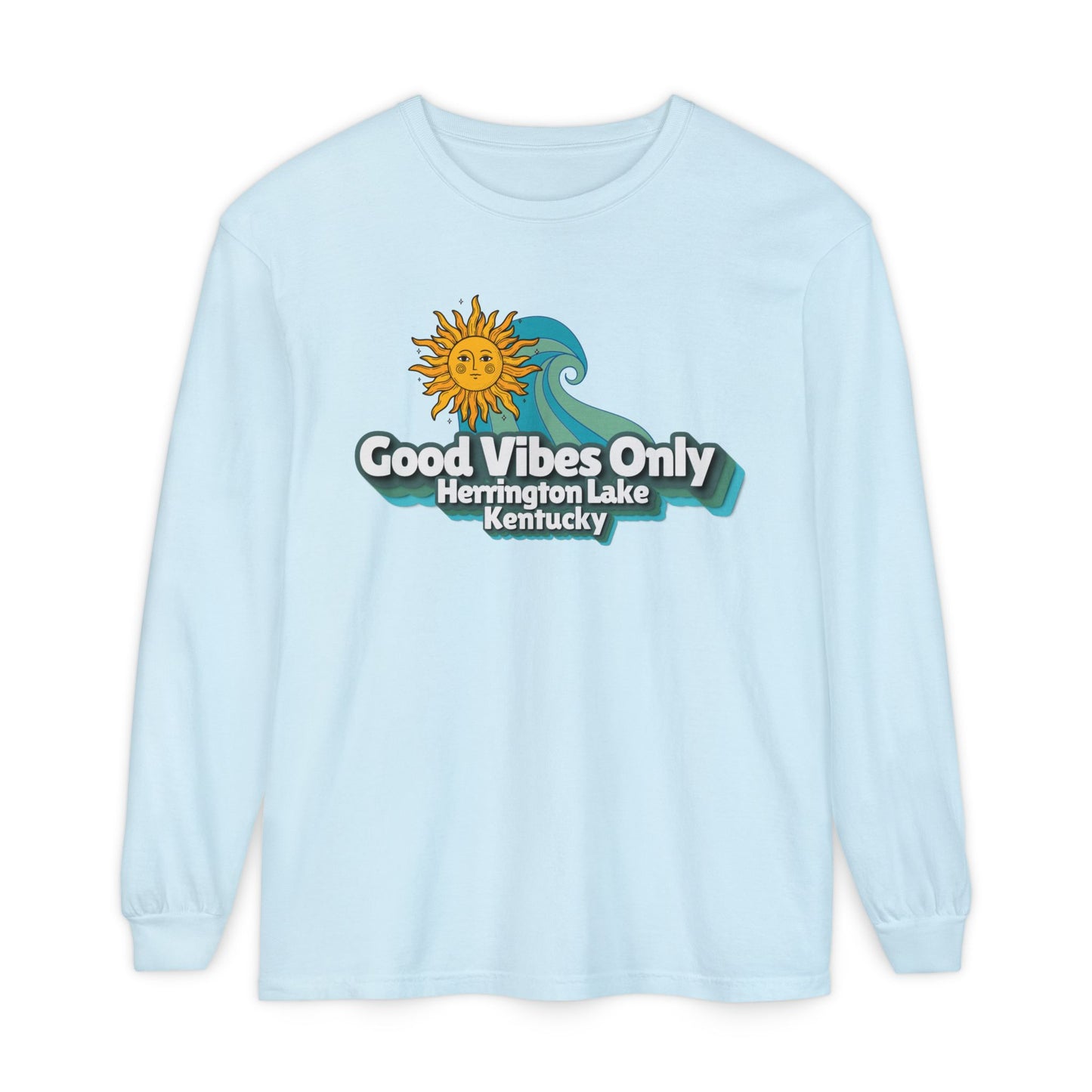 "Good Vibes Only" Herrington Lake Garment-Dyed Premium Comfort Colors™ Long Sleeve T-Shirt