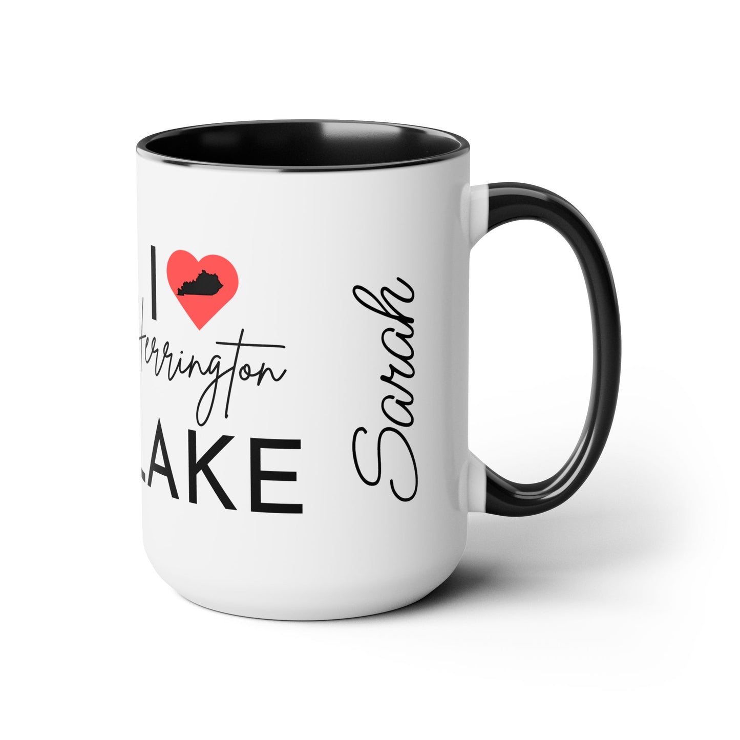 Custom Personalized I ❤️ Herrington Lake Two-Tone Biggie Coffee Mugs, 15oz