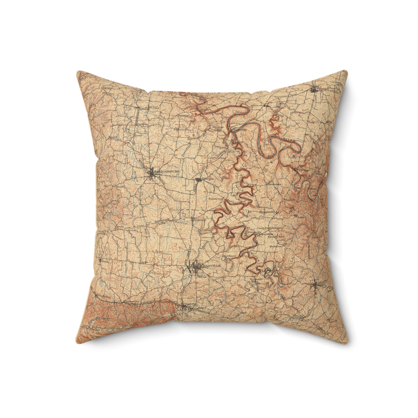 Herrington Lake 1909 Topography Spun Polyester Square Accent Pillow