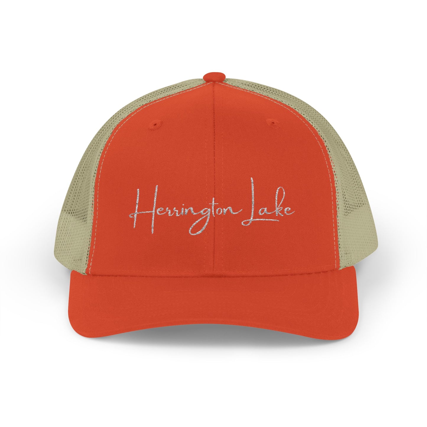 Embroidered Herrington Lake Script Logo Snapback Trucker Cap