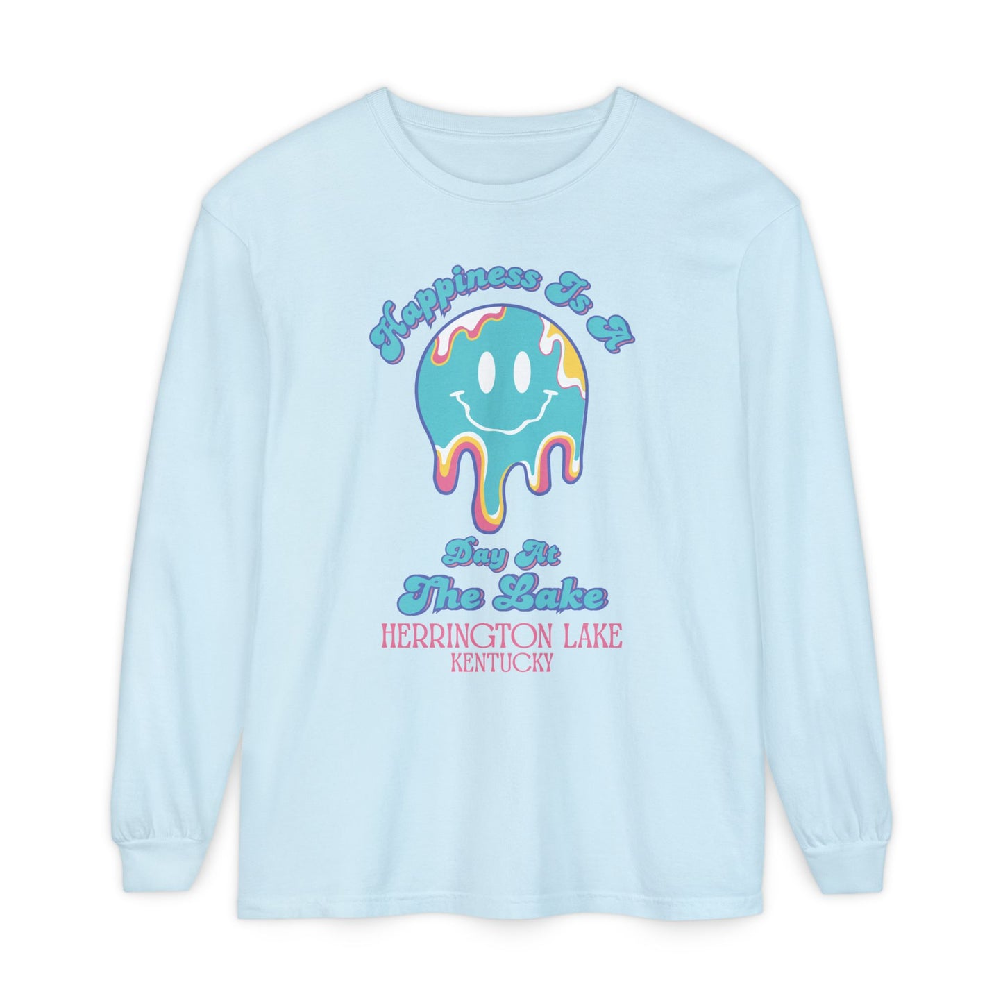 "Happiness is a Day at the Lake" Herrington Lake Garment-Dyed Premium Comfort Colors™ Long Sleeve T-Shirt