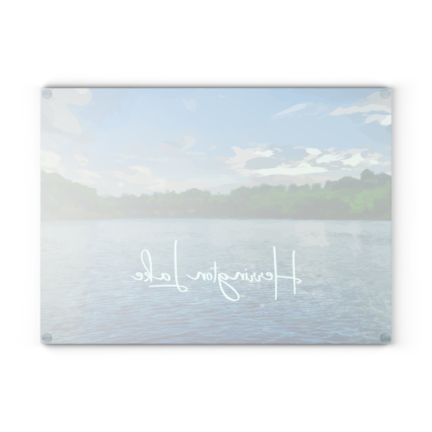 "Herrington LakeScape -1" Glass Cutting Board - White