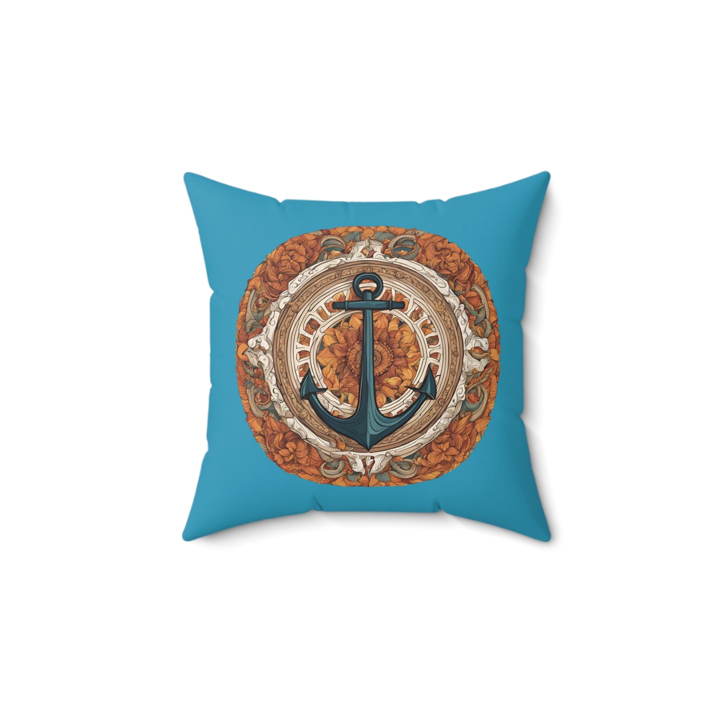 Autumnal Anchor Fall 2024 Mandala Faux Suede Square Pillow (Turquoise)