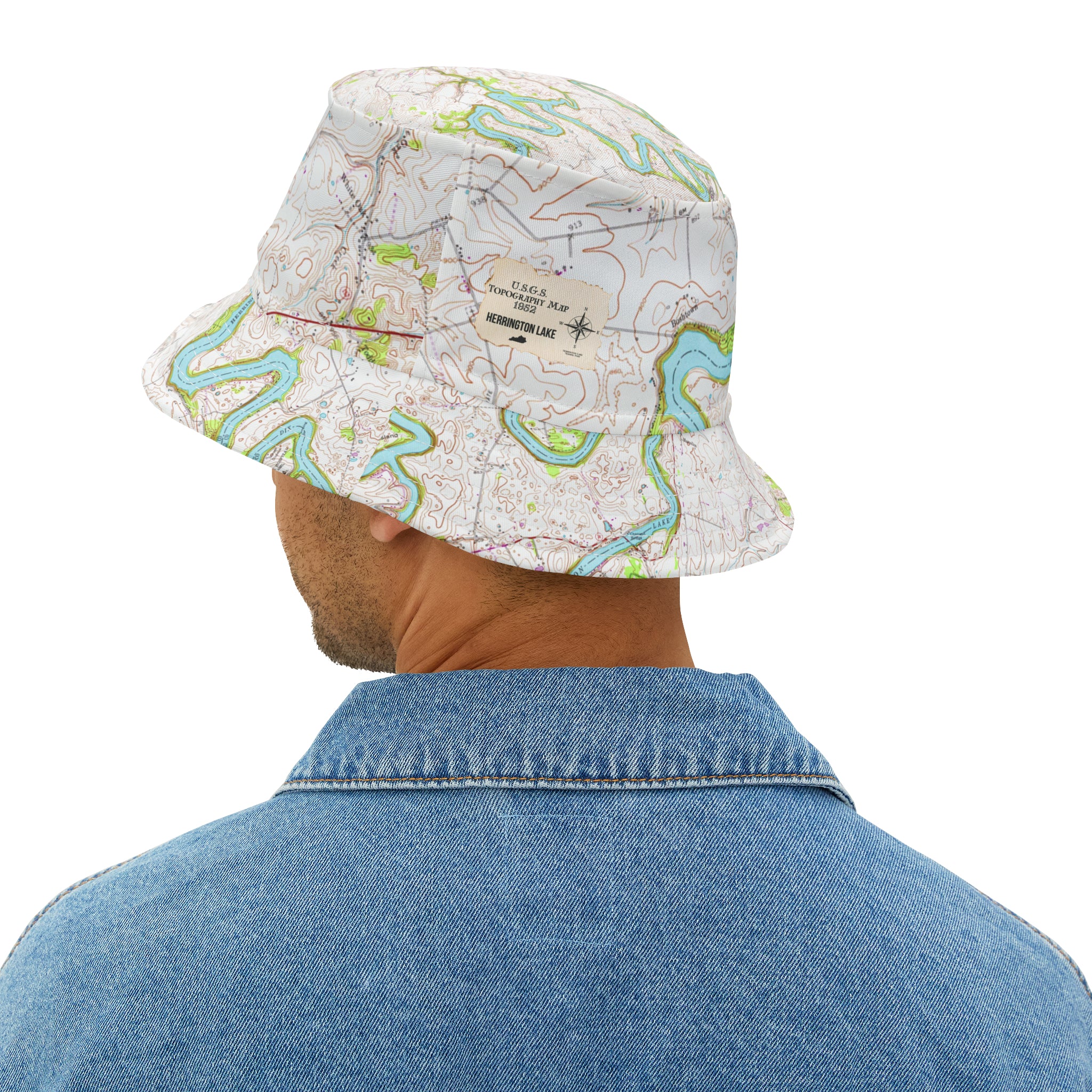 Herrington Lake Topography Map Bucket Hat, Natural Colors