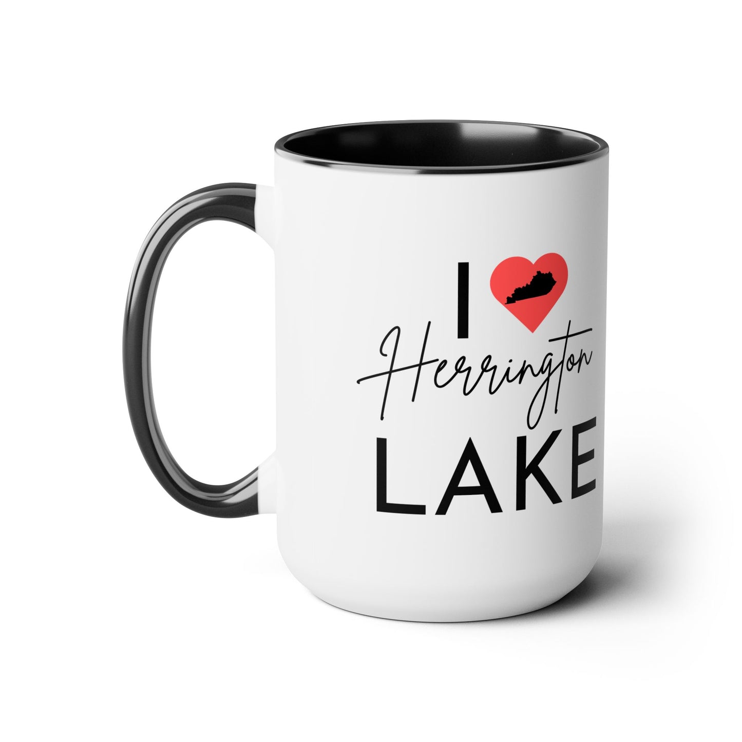 Custom Personalized I ❤️ Herrington Lake Two-Tone Biggie Coffee Mugs, 15oz