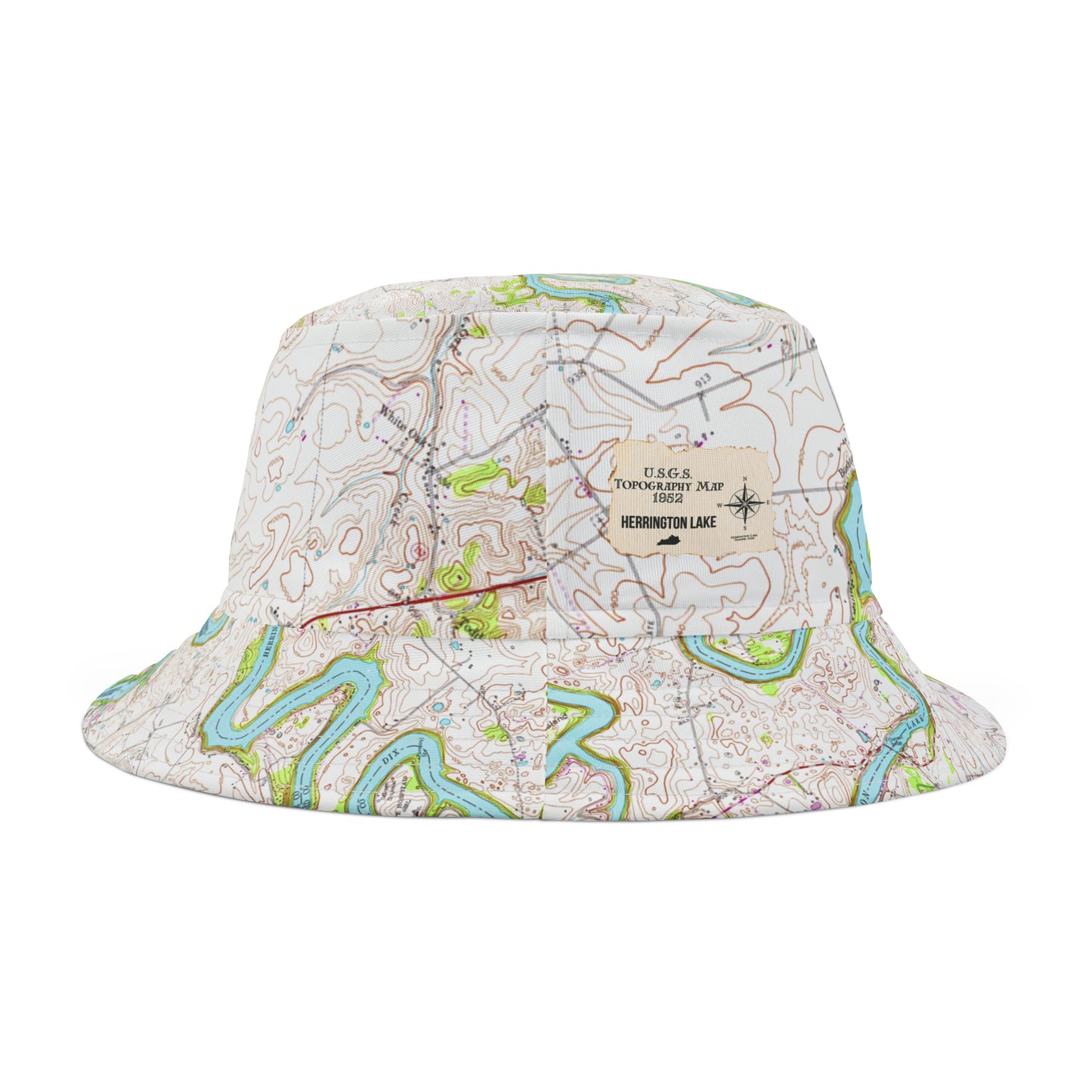 Herrington Lake Topography Map Bucket Hat, Natural Colors