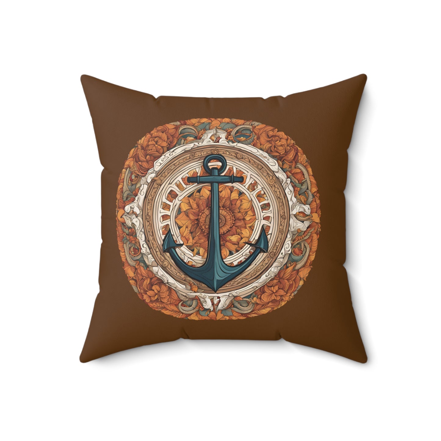 Autumnal Anchor Fall 2024 Mandala Faux Suede Square Pillow (Espresso Brown)