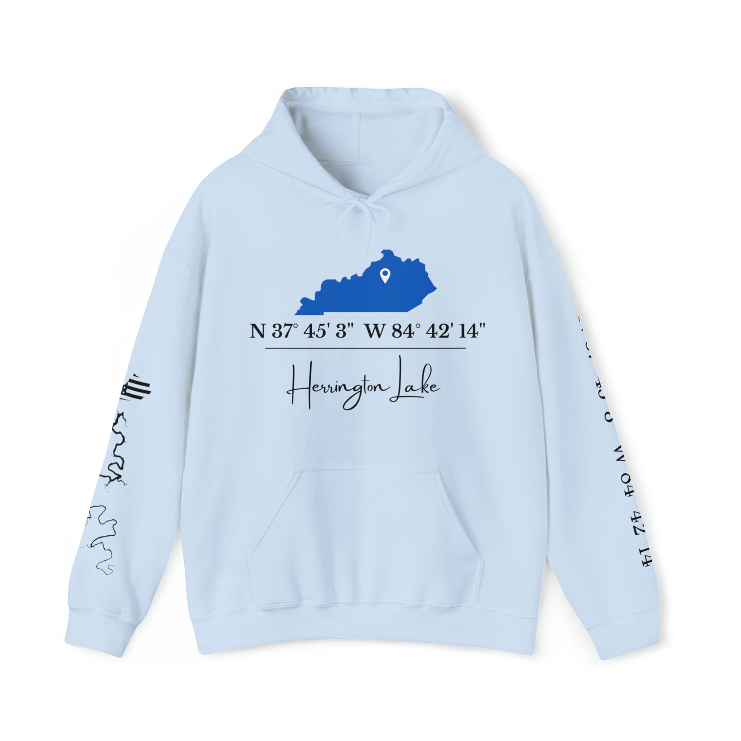Custom Herrington Lake Coordinates Heavy Blend™ Hooded Sweatshirt w/ Printed Sleeves