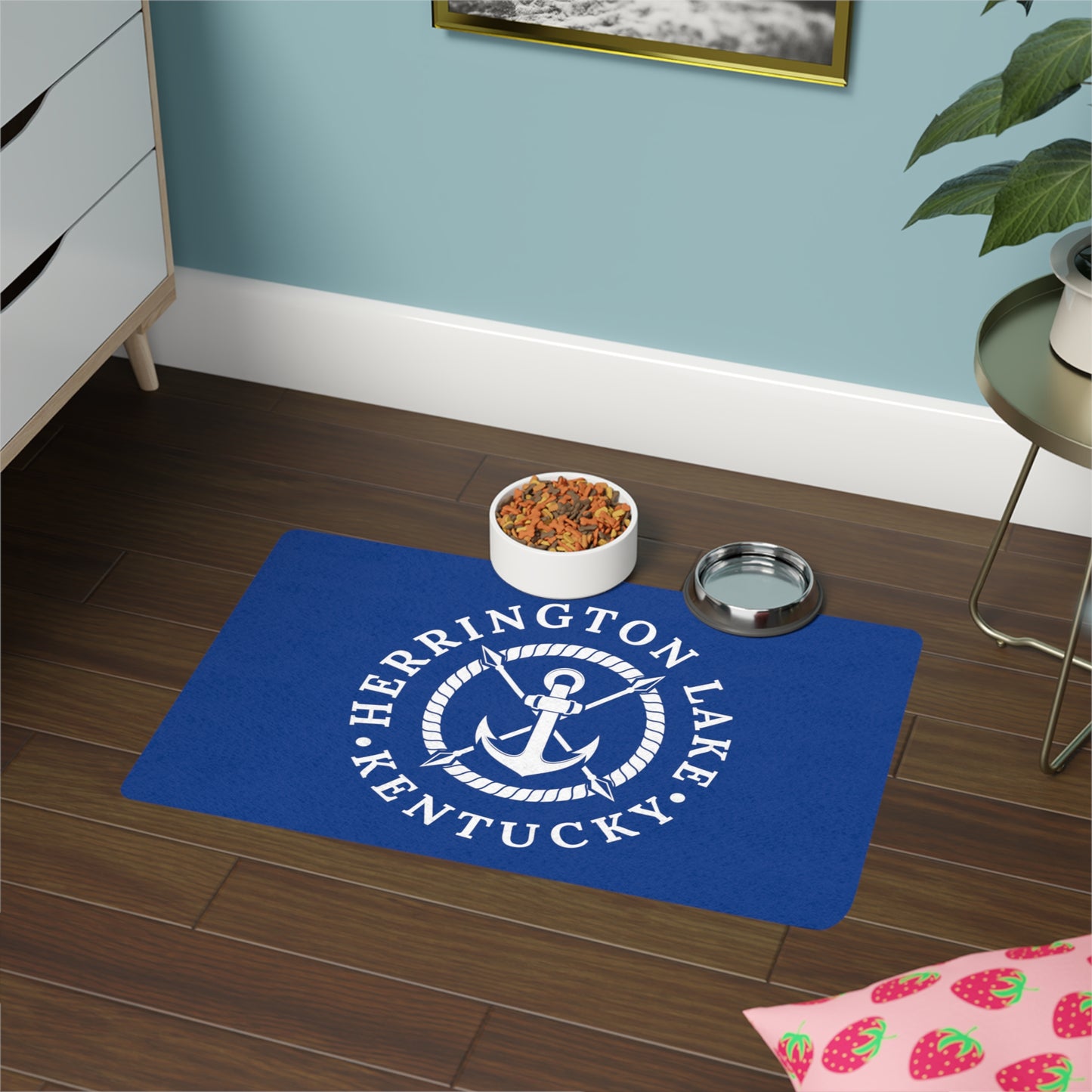 Herrington Lake Nautical Pet Food Mat, Blue