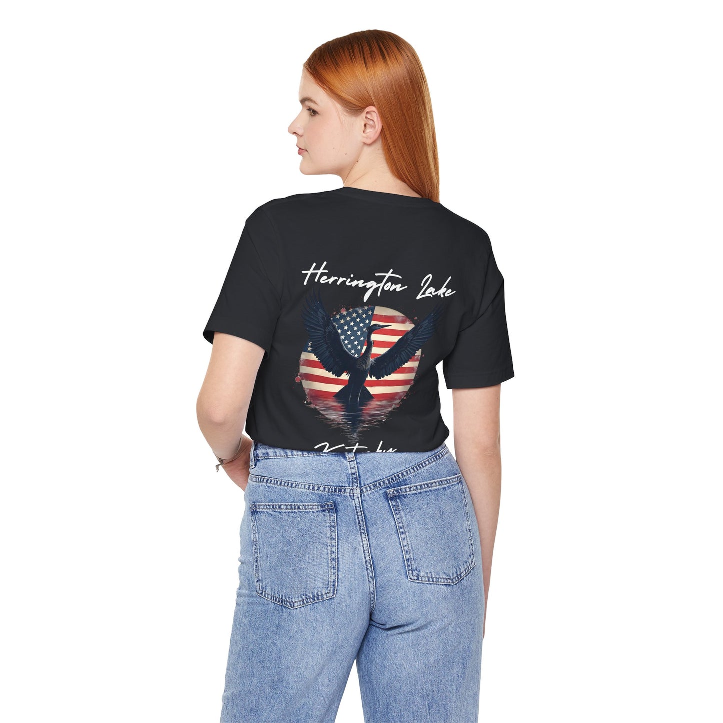 "Liberty Heron" Herrington Lake Patriots Collection Double-Sided Print Unisex Jersey Knit Cotton Short Sleeve Tee