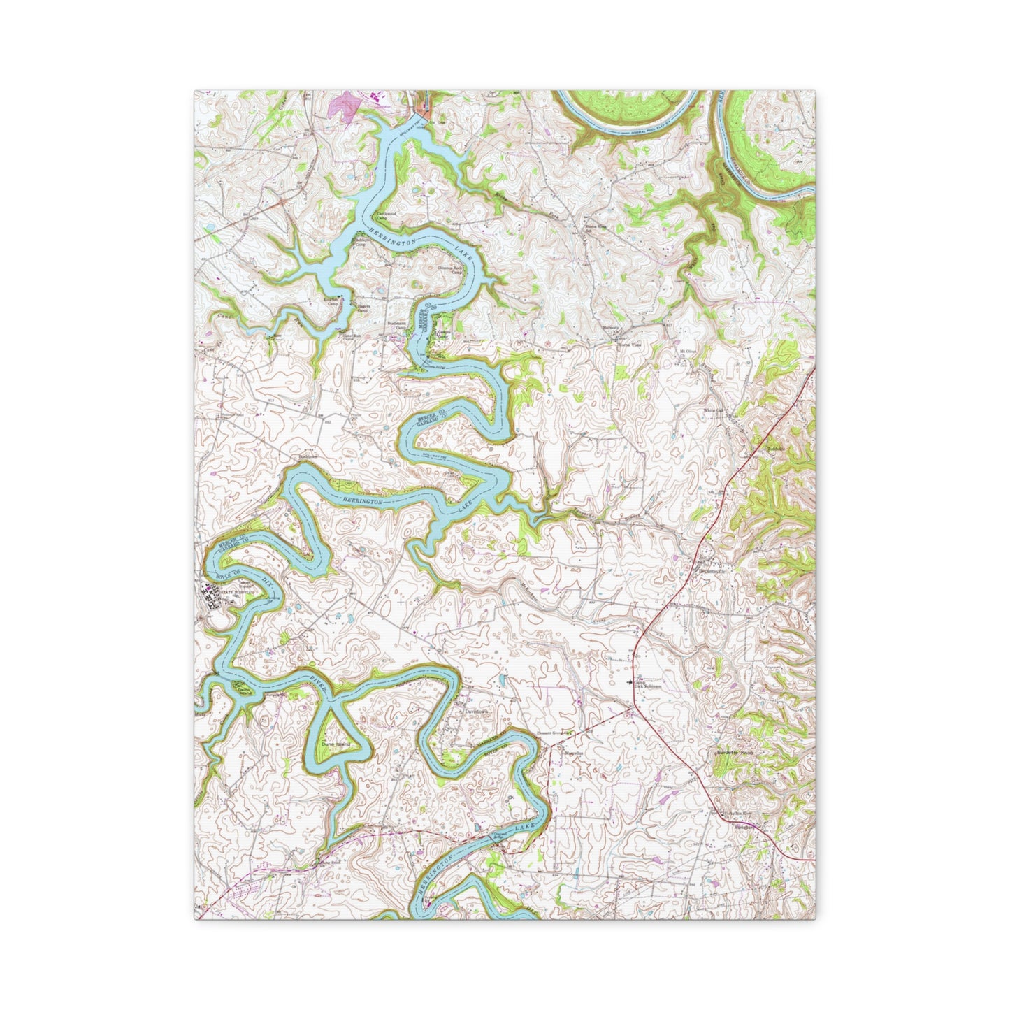 Herrington Lake Topographic Map USGS 1952 Bryantsville/Wilmore Quads Blended Canvas Gallery Wraps - Original Colors
