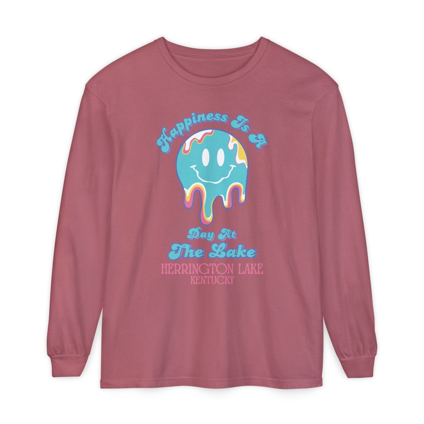 "Happiness is a Day at the Lake" Herrington Lake Garment-Dyed Premium Comfort Colors™ Long Sleeve T-Shirt