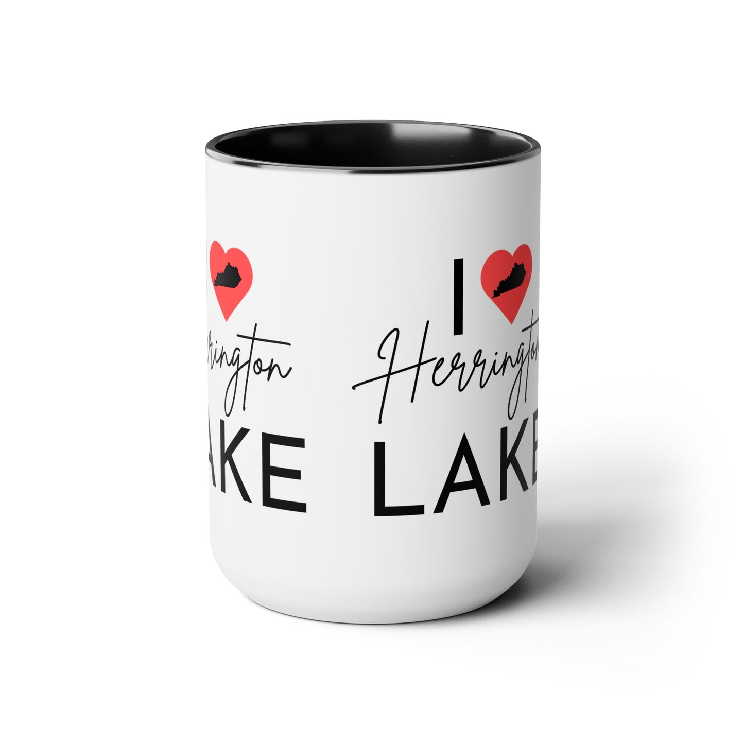 Custom Personalized I ❤️ Herrington Lake Two-Tone Biggie Coffee Mugs, 15oz