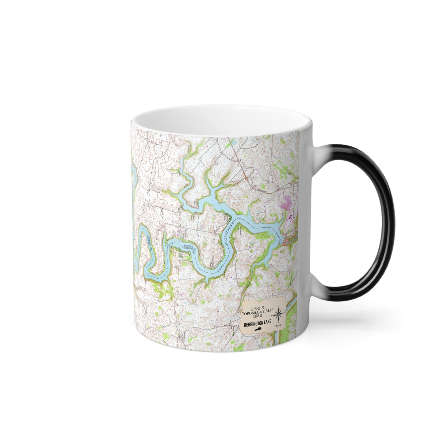 Herrington Lake 1952 Topography Map Color Morphing Mug, 11oz