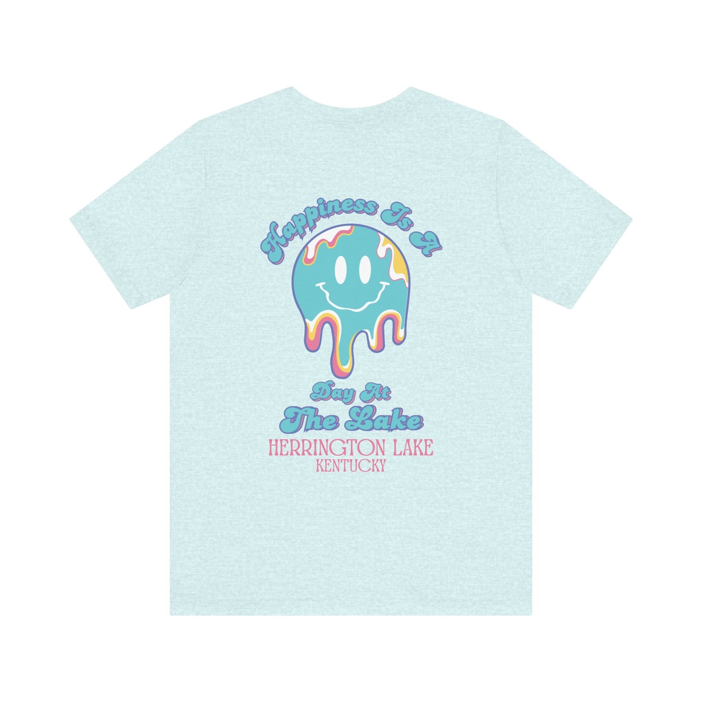 "Happiness Is A Day At The Lake" Double-Sided Print Unisex Jersey Knit Cotton Short Sleeve Tee