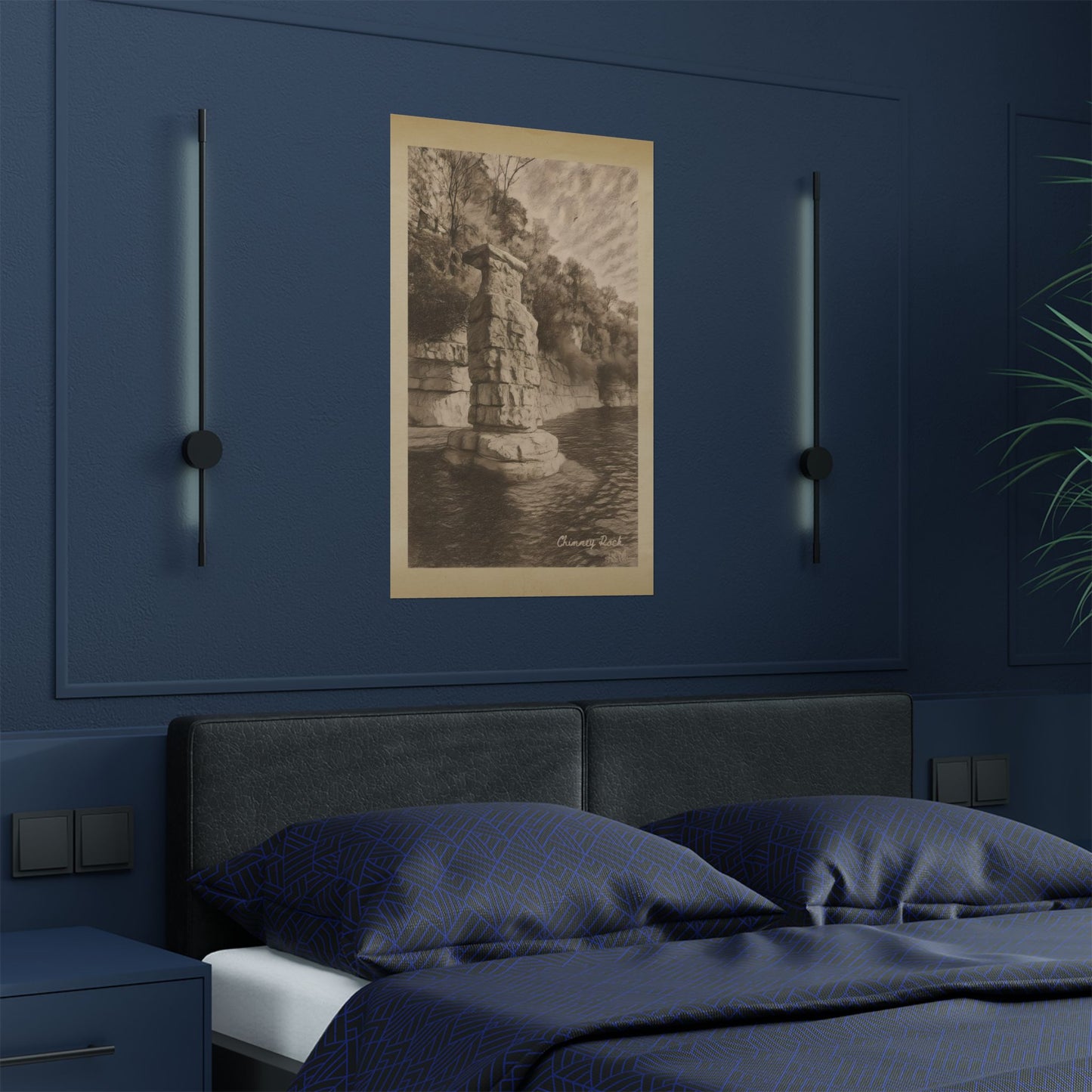 Herrington Lake's Chimney Rock c. 2022 in Pencil Satin Fine Art Poster Print (300gsm)