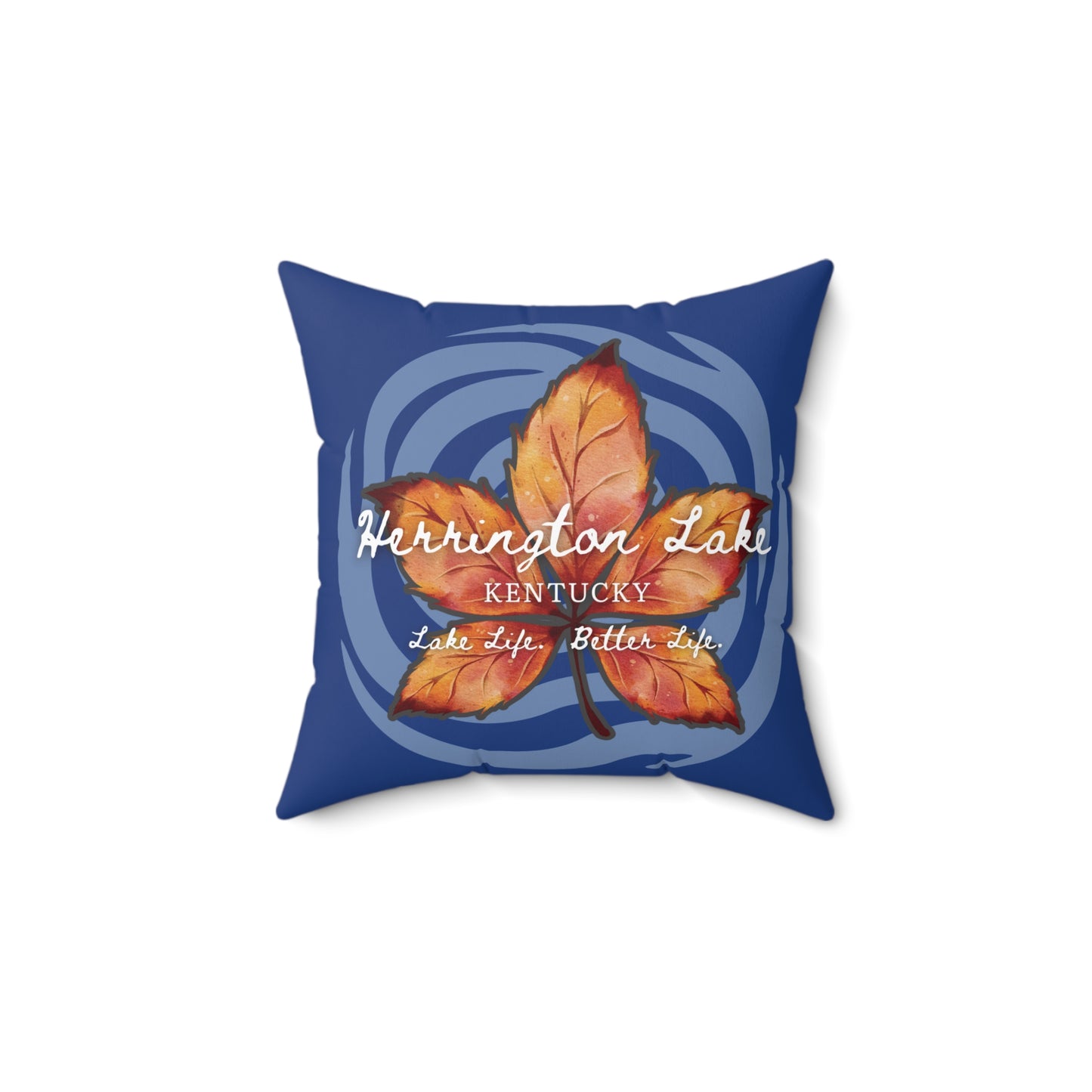 Rustic Leaf on Water Spiral Spun Polyester Square Accent Pillow (Drk Blue/Royal)