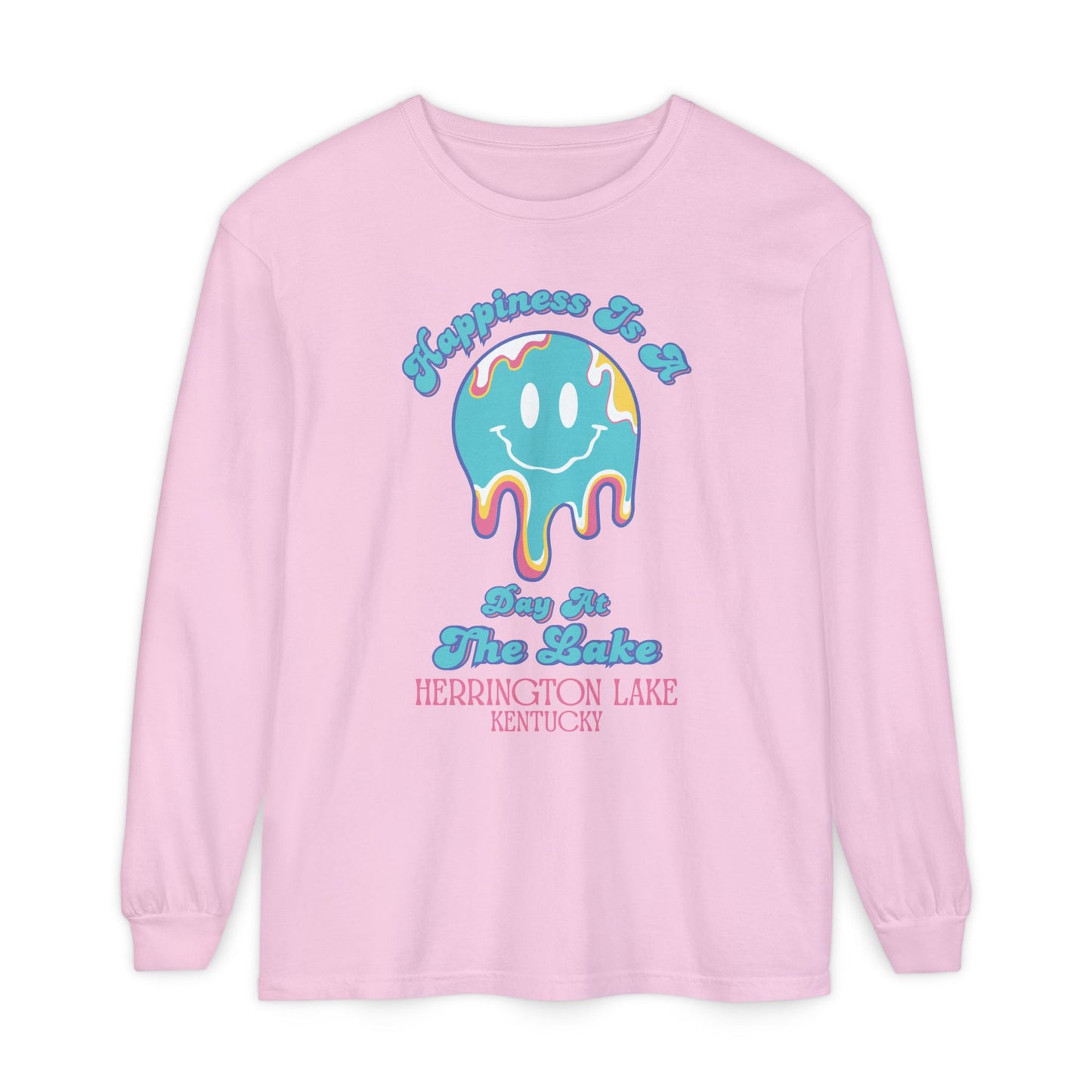 "Happiness is a Day at the Lake" Herrington Lake Garment-Dyed Premium Comfort Colors™ Long Sleeve T-Shirt