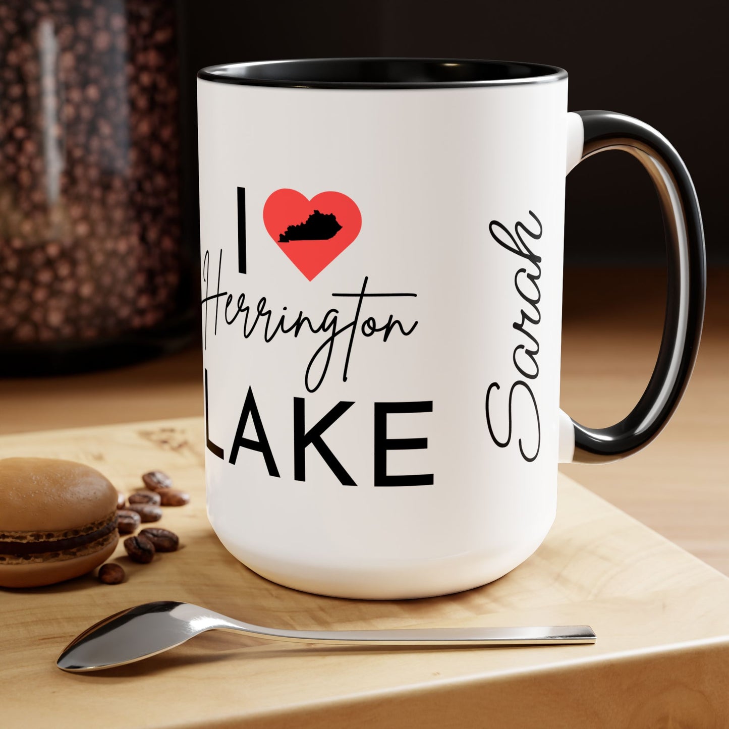 Custom Personalized I ❤️ Herrington Lake Two-Tone Biggie Coffee Mugs, 15oz