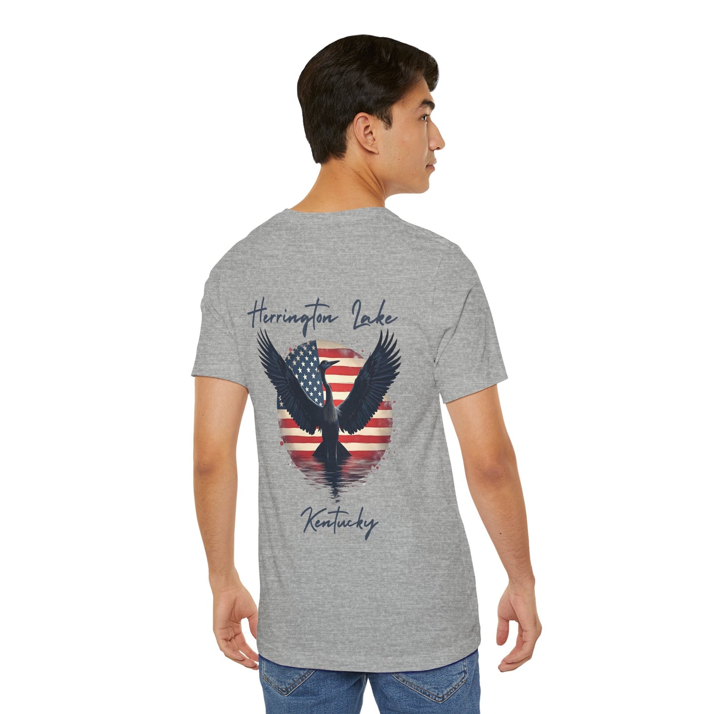 "Liberty Heron" Herrington Lake Patriots Collection Double-Sided Print Unisex Jersey Knit Cotton Short Sleeve Tee