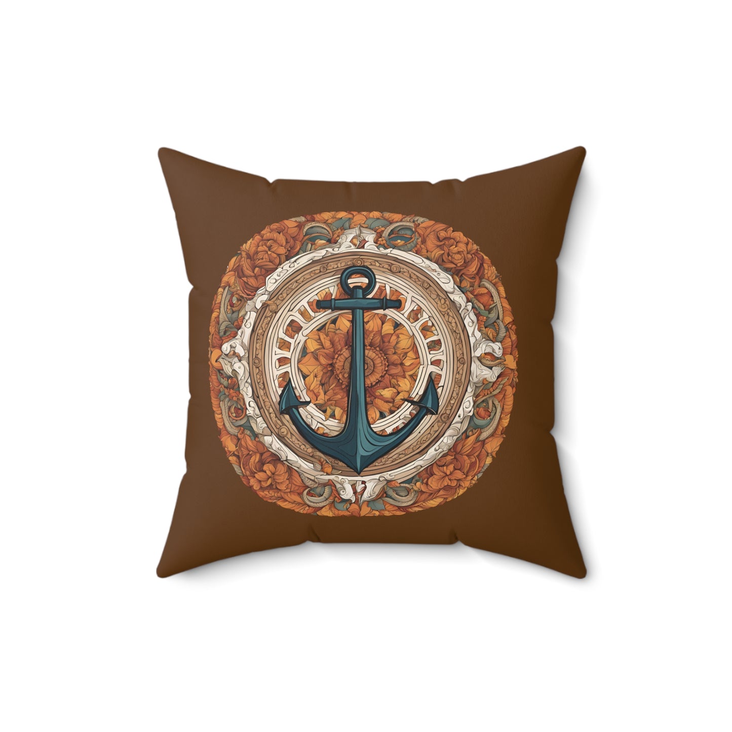 Autumnal Anchor Fall 2024 Mandala Faux Suede Square Pillow (Espresso Brown)