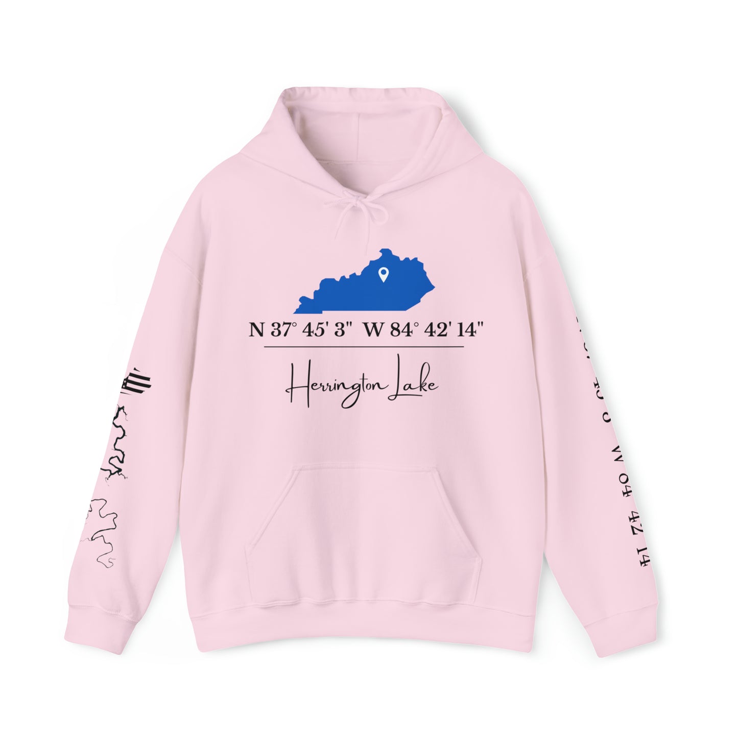 Custom Herrington Lake Coordinates Heavy Blend™ Hooded Sweatshirt w/ Printed Sleeves
