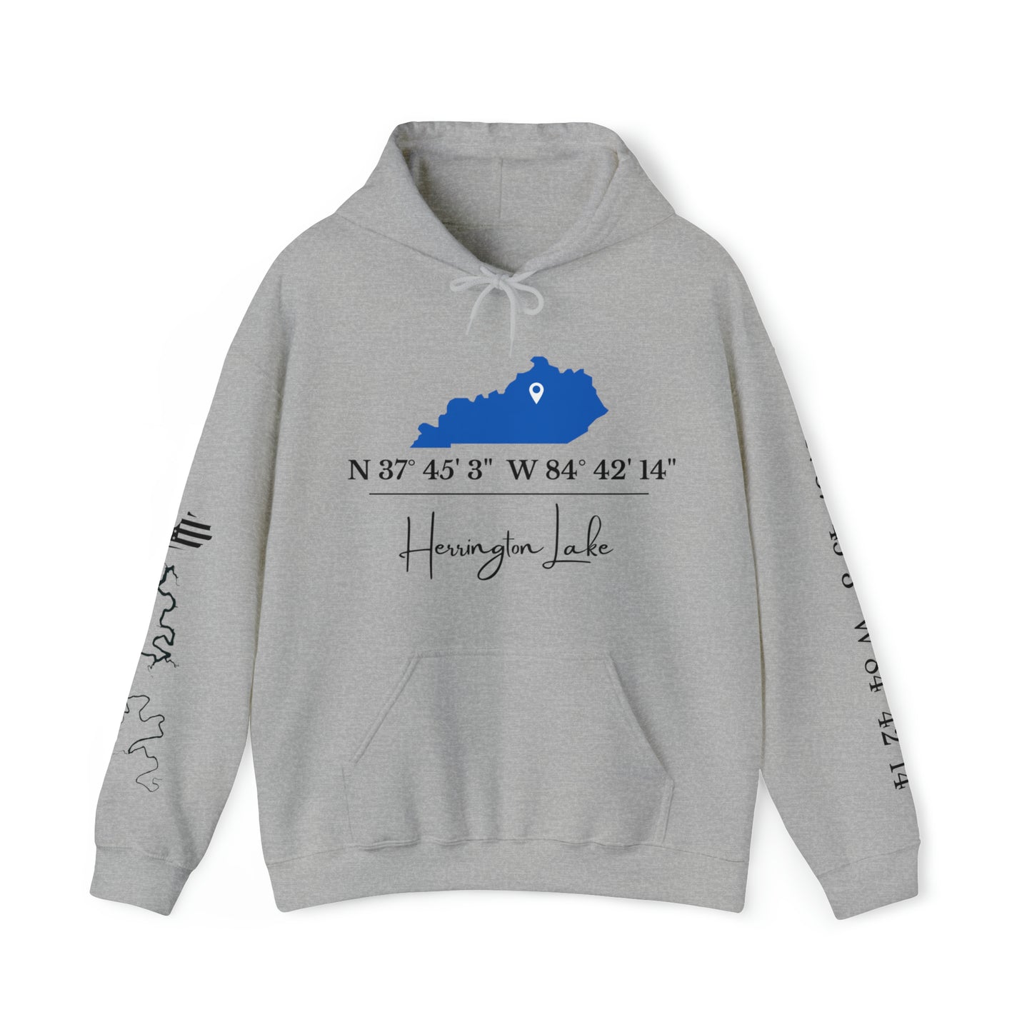 Custom Herrington Lake Coordinates Heavy Blend™ Hooded Sweatshirt w/ Printed Sleeves