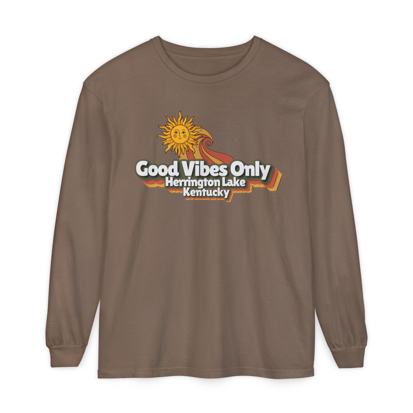 "Good Vibes Only" Herrington Lake Garment-Dyed Premium Comfort Colors™ Long Sleeve T-Shirt