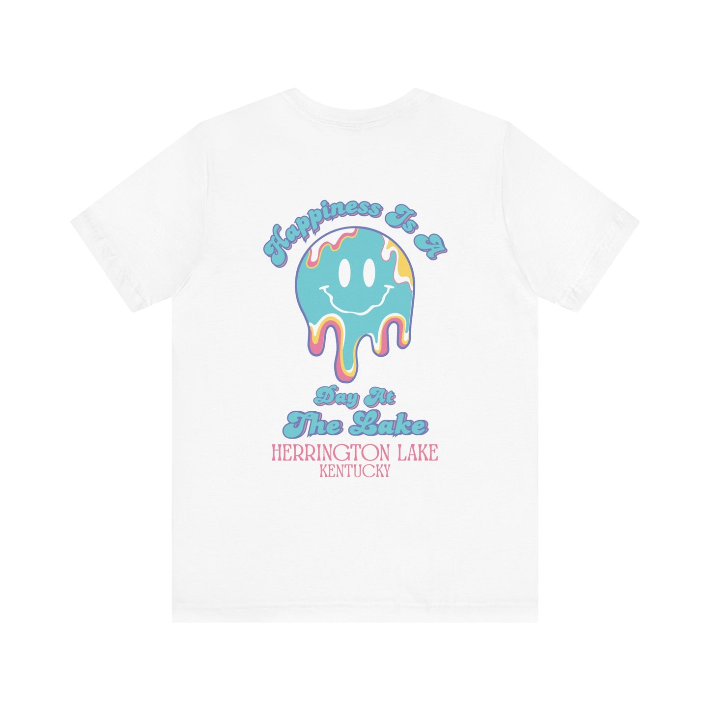 "Happiness Is A Day At The Lake" Double-Sided Print Unisex Jersey Knit Cotton Short Sleeve Tee