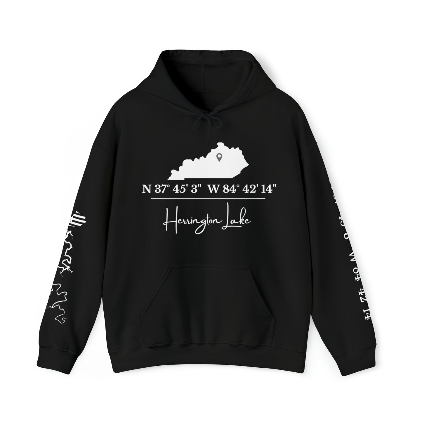 Custom Herrington Lake Coordinates Heavy Blend™ Hooded Sweatshirt w/ Printed Sleeves