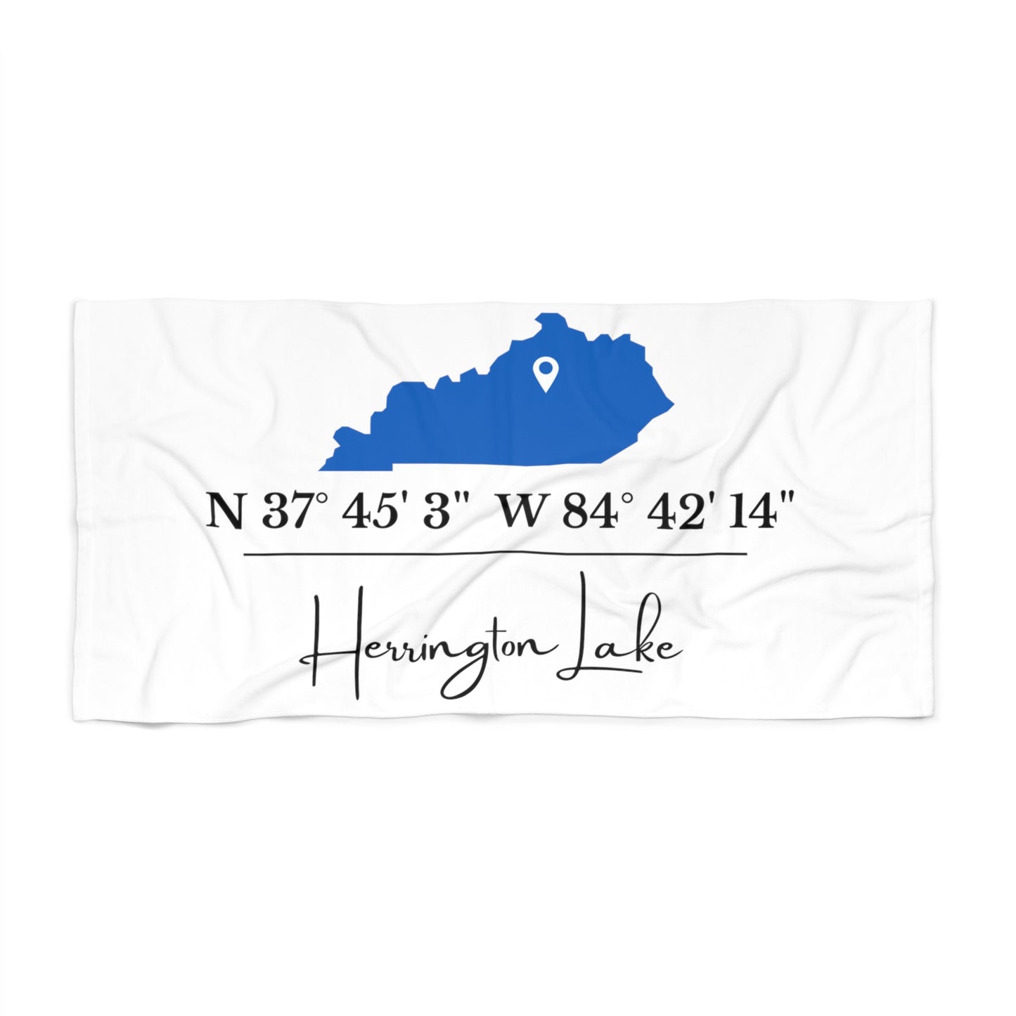 Custom Personalized Herrington Lake Coordinates Beach Towel - White