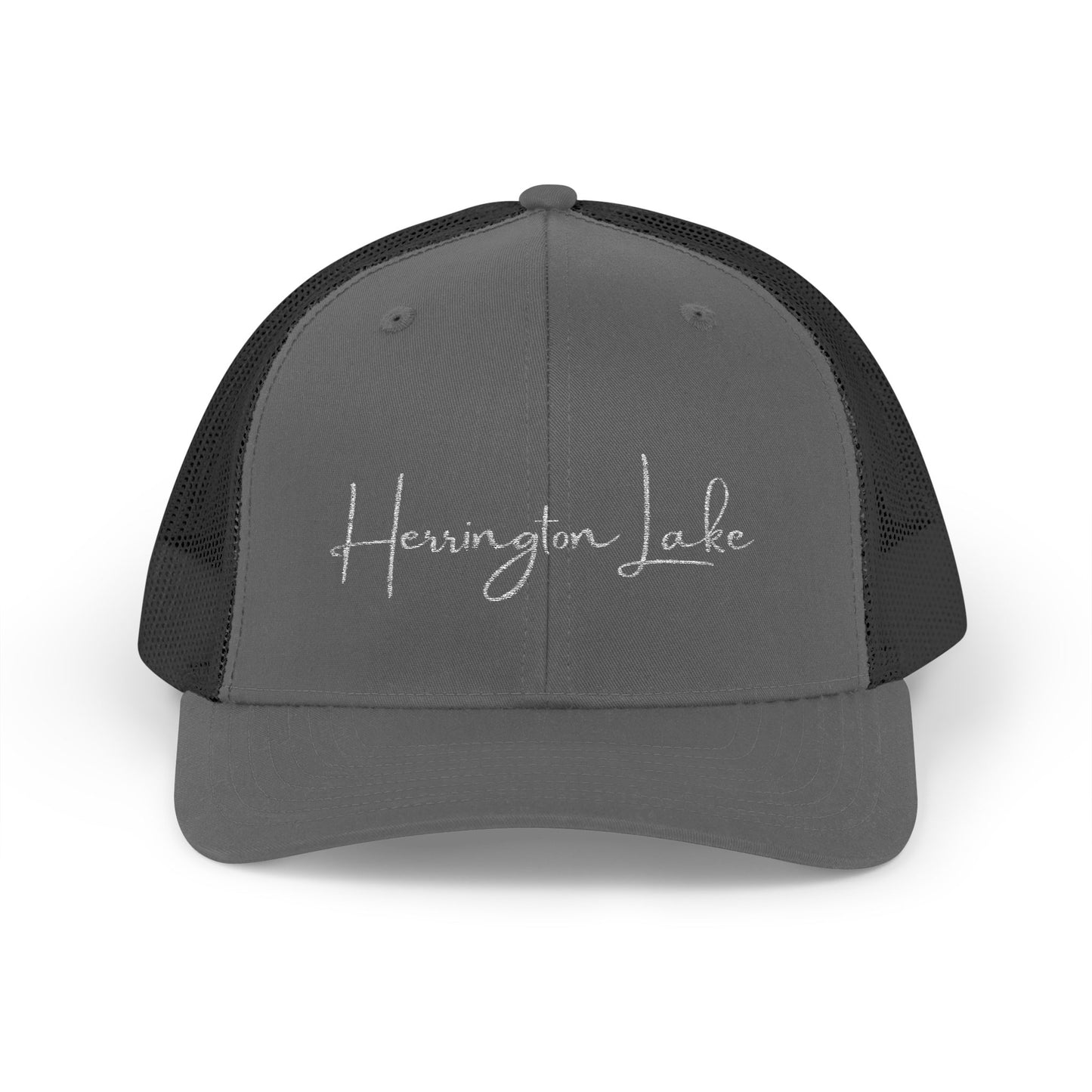 Embroidered Herrington Lake Script Logo Snapback Trucker Cap