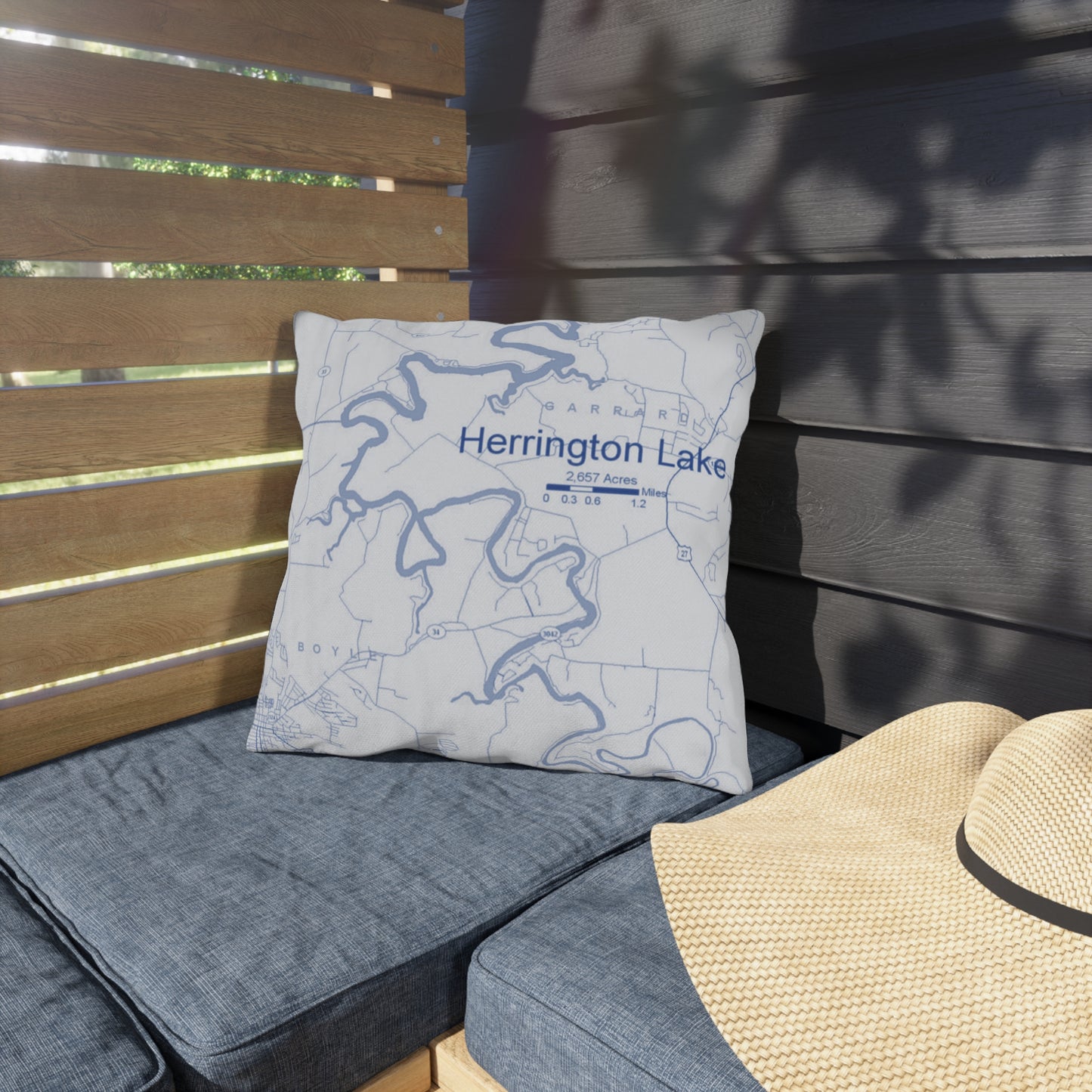 Herrington Lake Map Outdoor Pillows, White