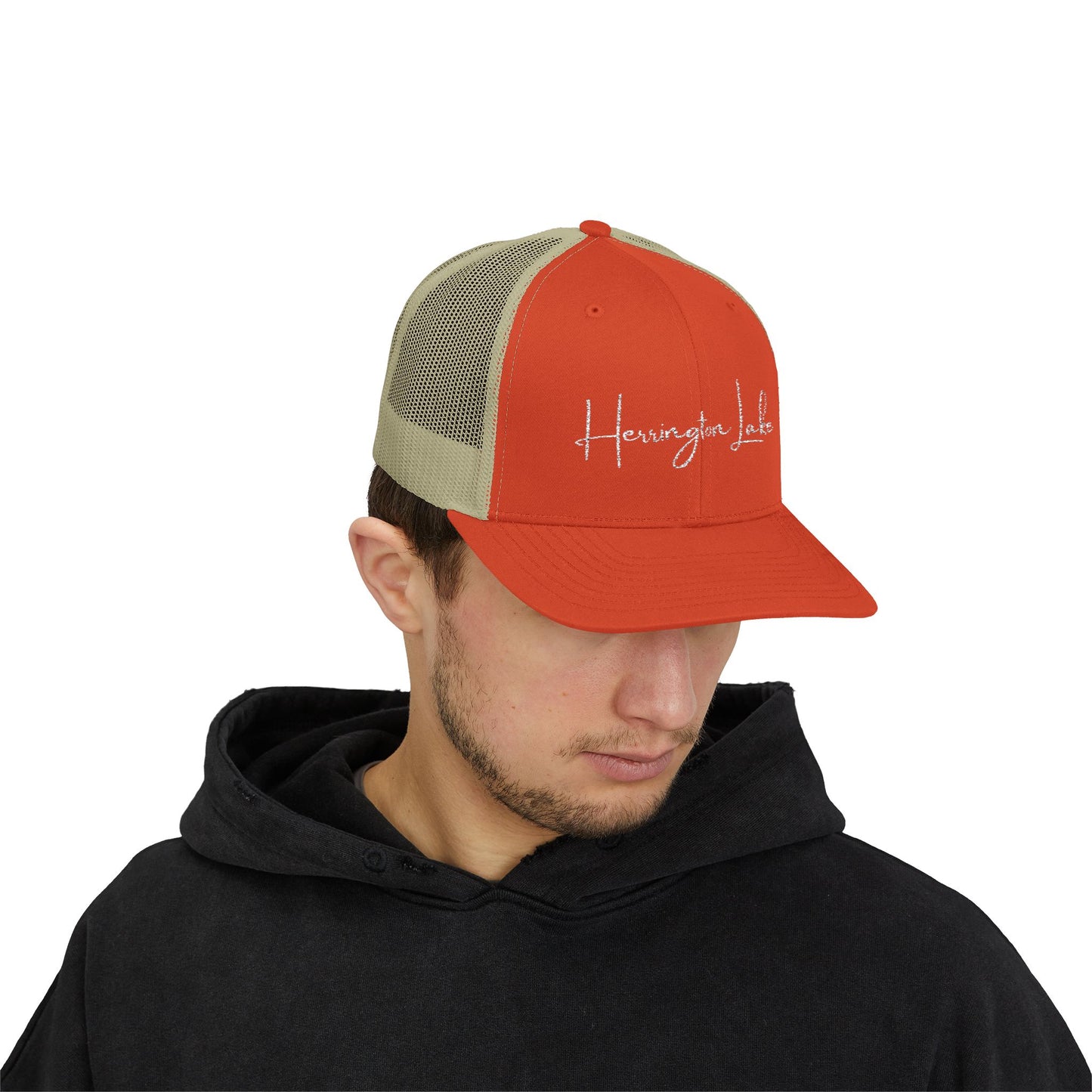 Embroidered Herrington Lake Script Logo Snapback Trucker Cap