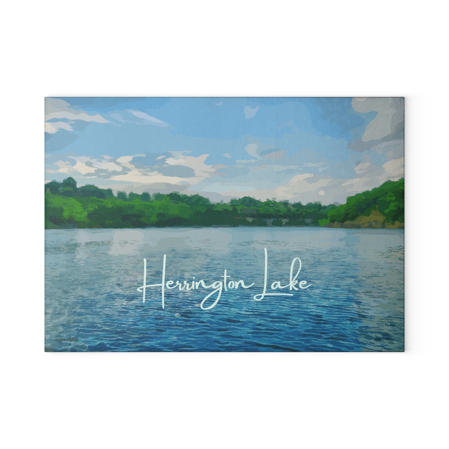 "Herrington LakeScape -1" Glass Cutting Board - White