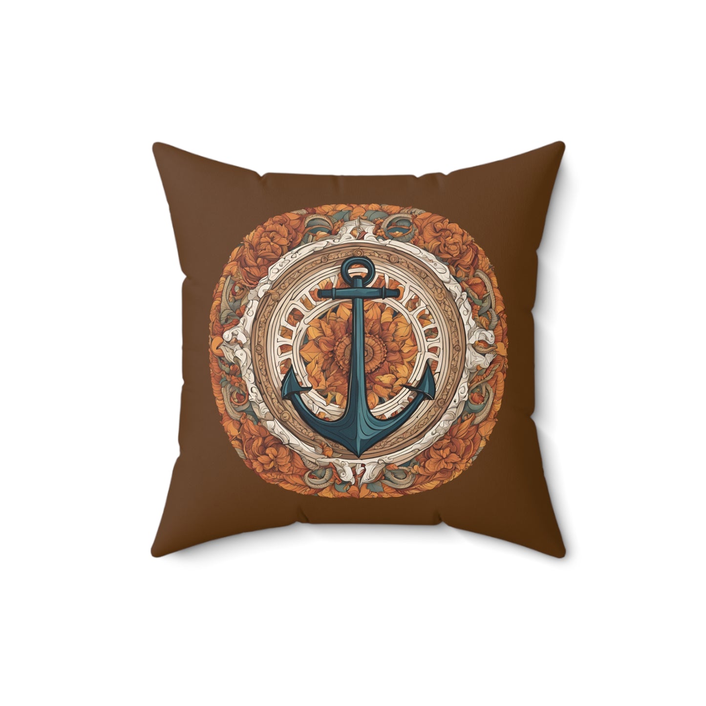 Autumnal Anchor Fall 2024 Mandala Faux Suede Square Pillow (Espresso Brown)