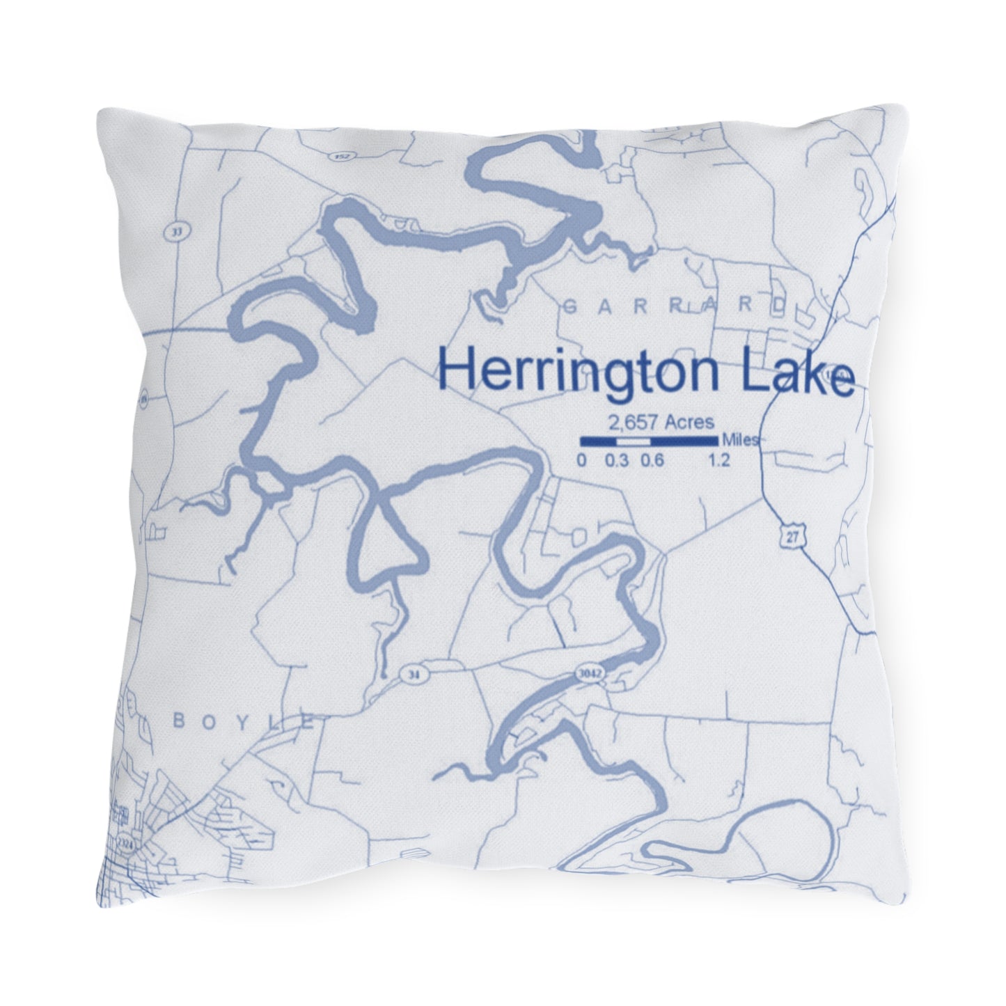 Herrington Lake Map Outdoor Pillows, White