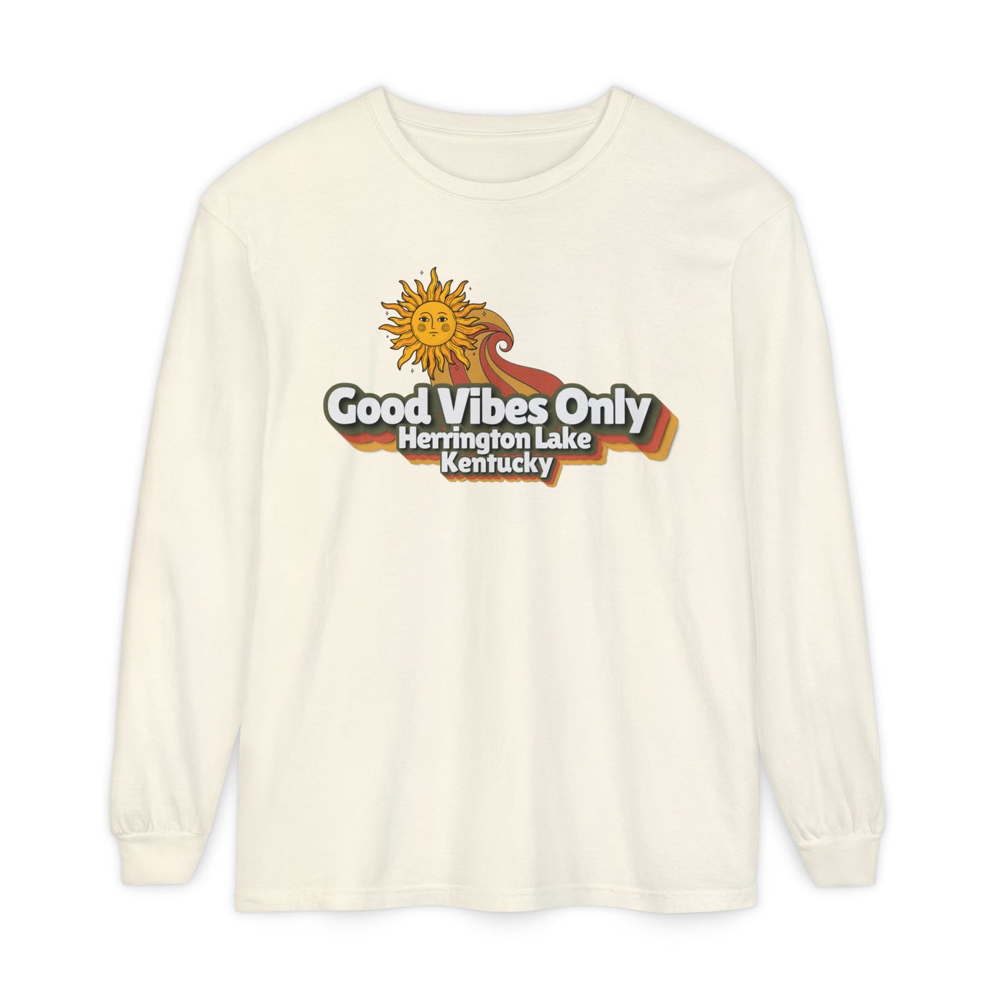 "Good Vibes Only" Herrington Lake Garment-Dyed Premium Comfort Colors™ Long Sleeve T-Shirt