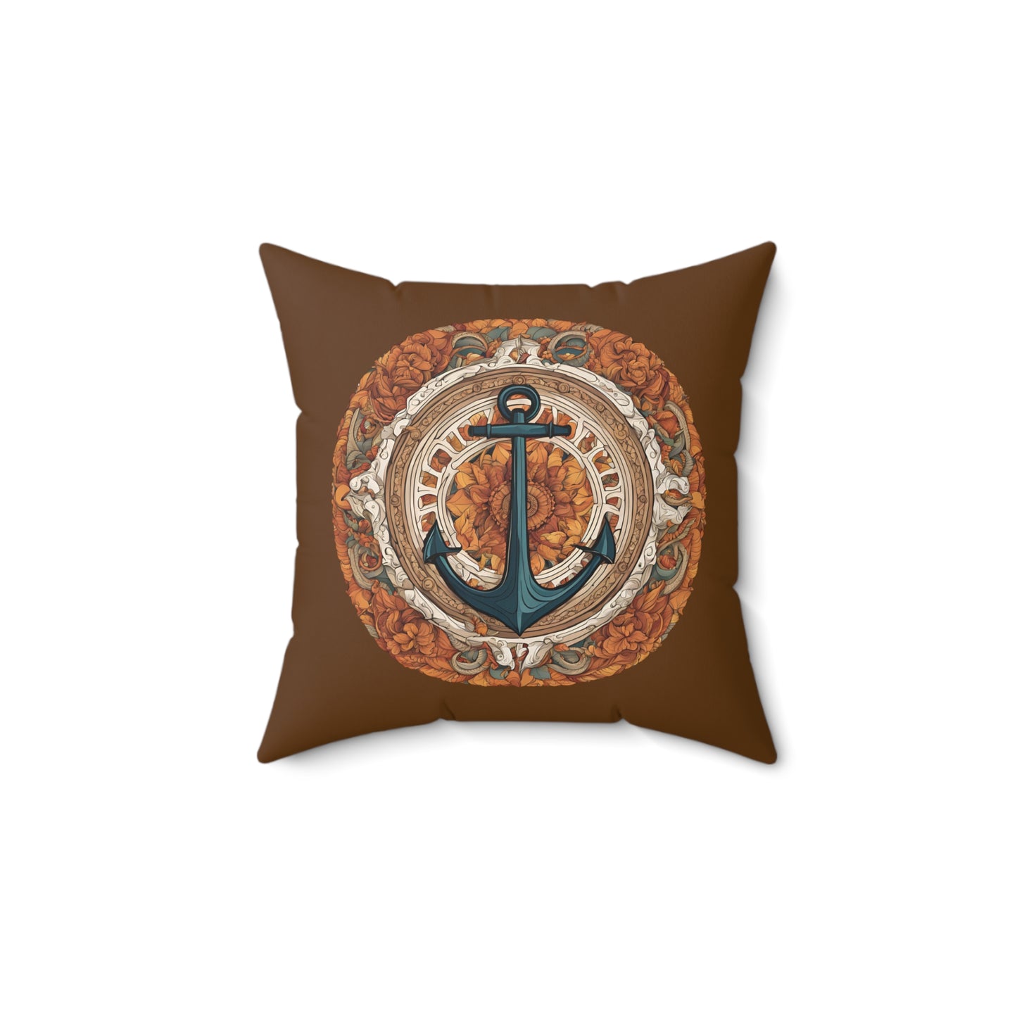 Autumnal Anchor Fall 2024 Mandala Faux Suede Square Pillow (Espresso Brown)