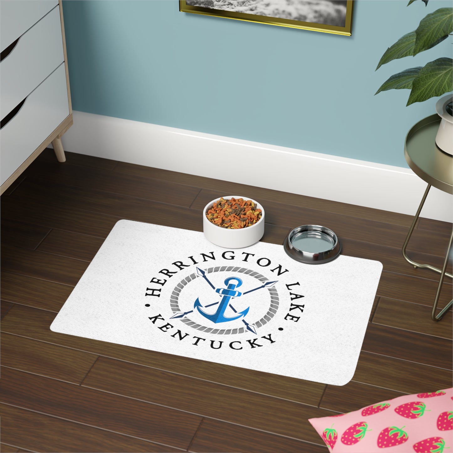 Herrington Lake Nautical Pet Food Mat, White