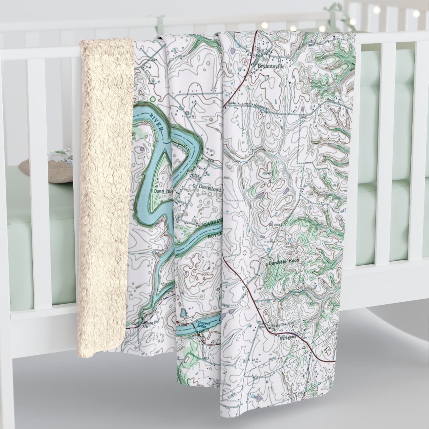 Herrington Lake 1952 USGS Topography Map Sherpa Fleece Blanket - Blue/Green