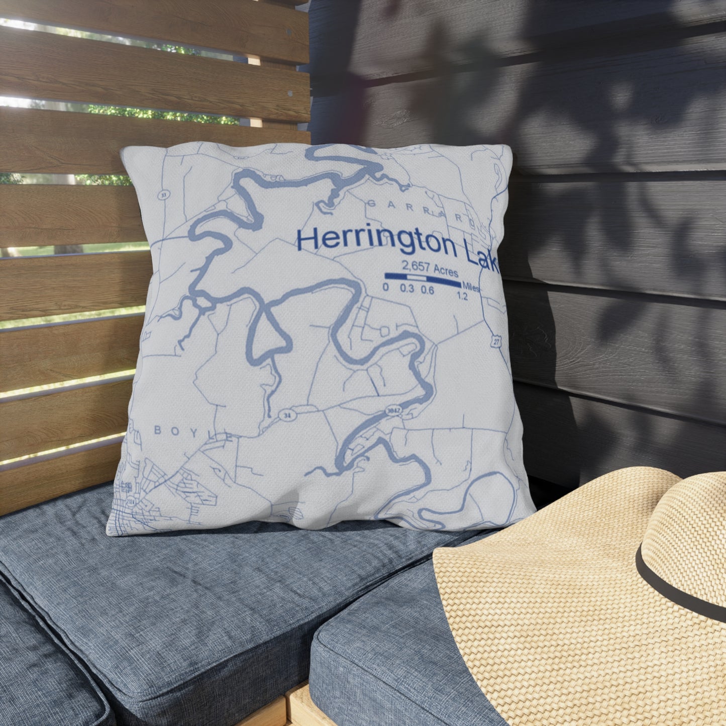 Herrington Lake Map Outdoor Pillows, White