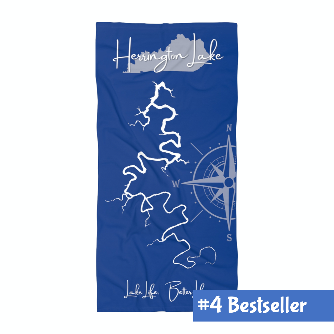 "Classic" Herrington Lake Outline Beach Towel - Blue
