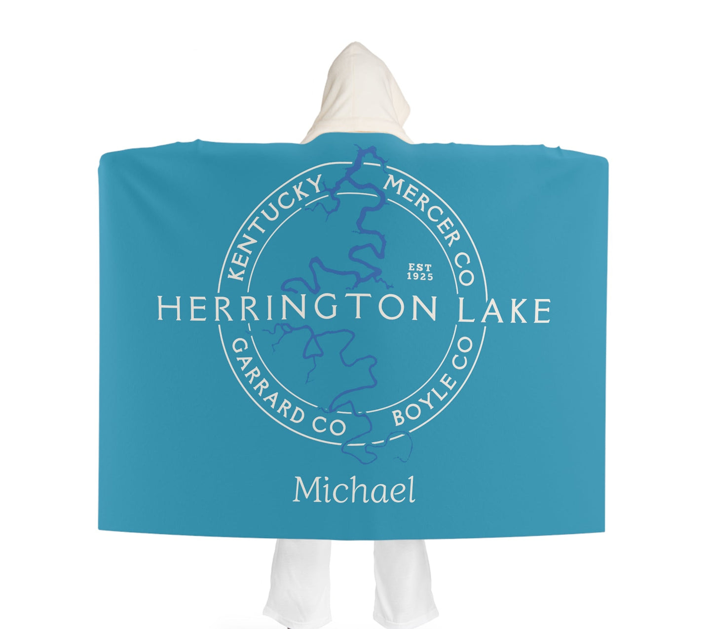 The "Classic" Personalized Custom Herrington Lake and County Hooded Sherpa Fleece Blanket