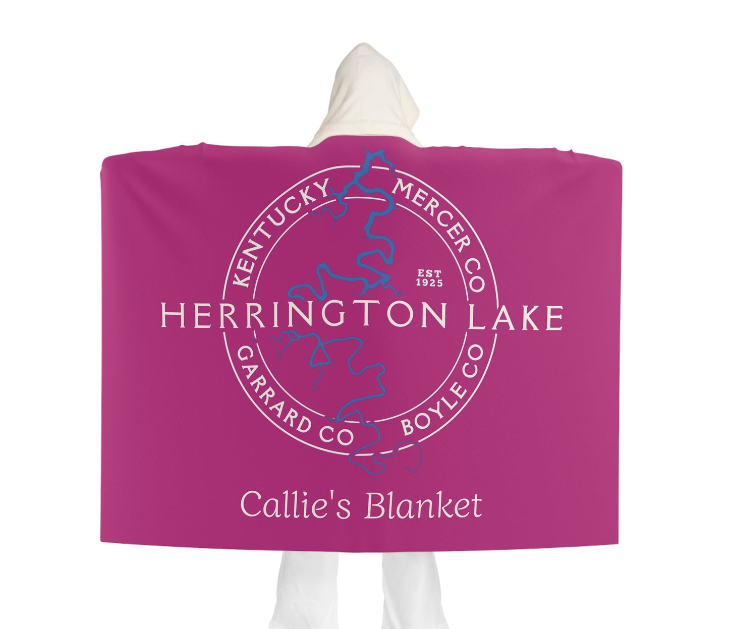 The "Classic" Personalized Custom Herrington Lake and County Hooded Sherpa Fleece Blanket