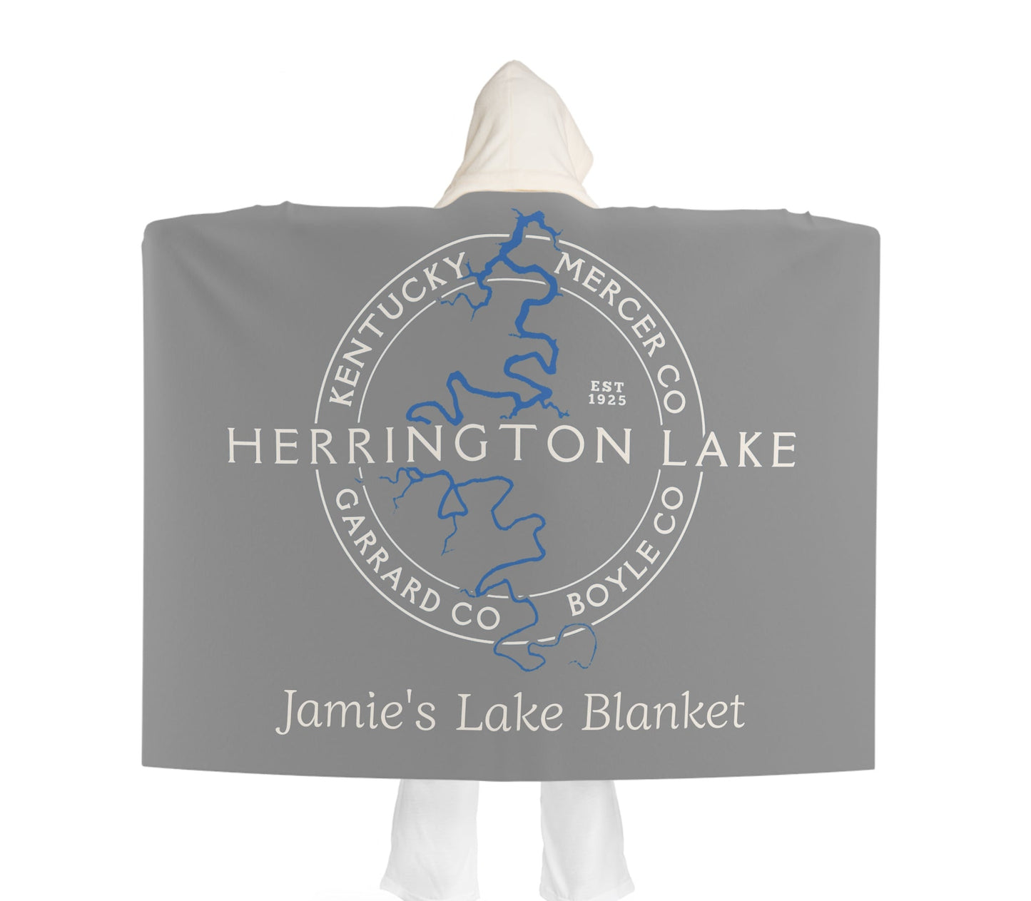 The "Classic" Personalized Custom Herrington Lake and County Hooded Sherpa Fleece Blanket