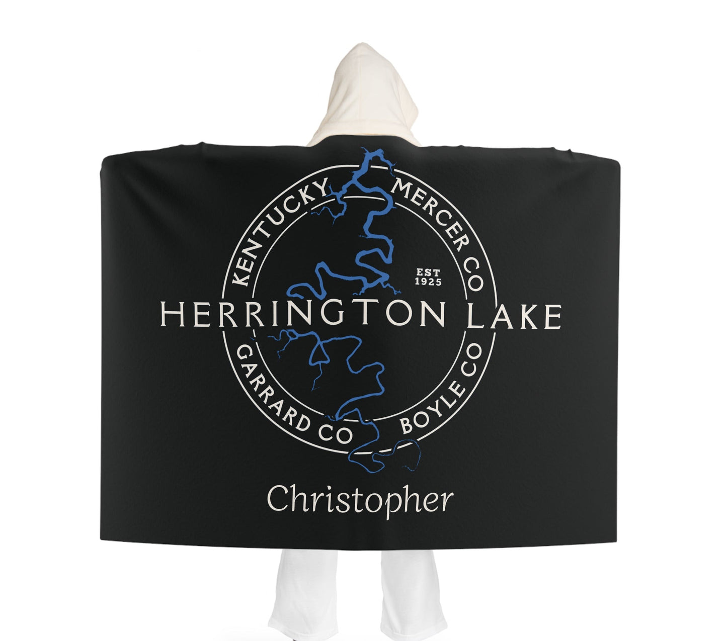 The "Classic" Personalized Custom Herrington Lake and County Hooded Sherpa Fleece Blanket