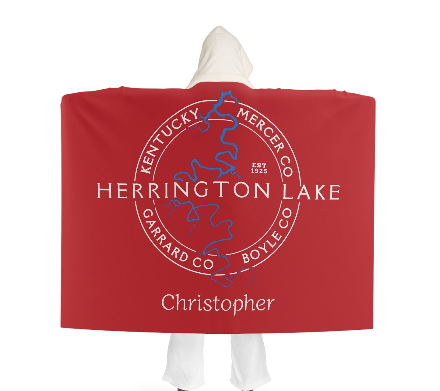 The "Classic" Personalized Custom Herrington Lake and County Hooded Sherpa Fleece Blanket