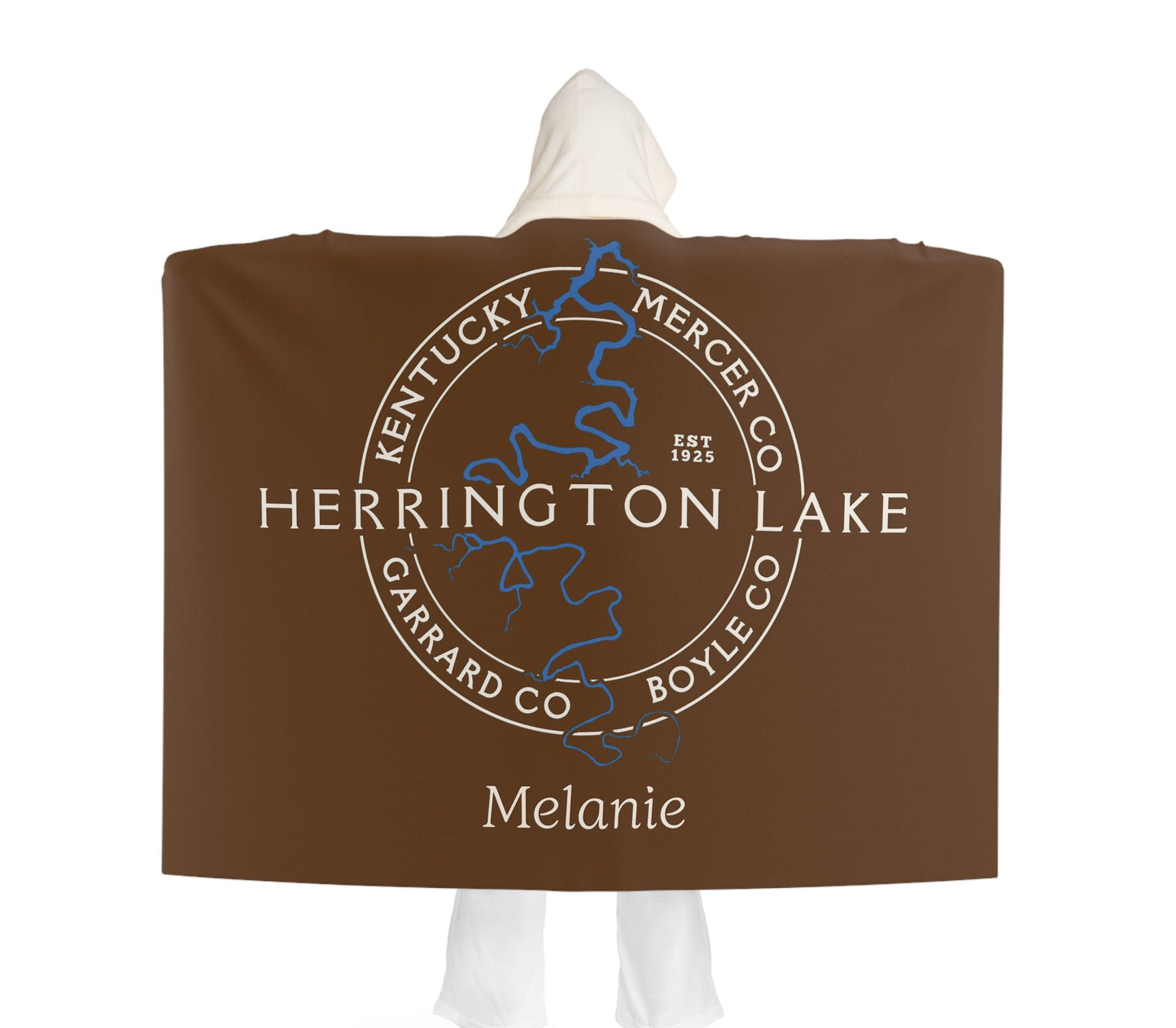 The "Classic" Personalized Custom Herrington Lake and County Hooded Sherpa Fleece Blanket